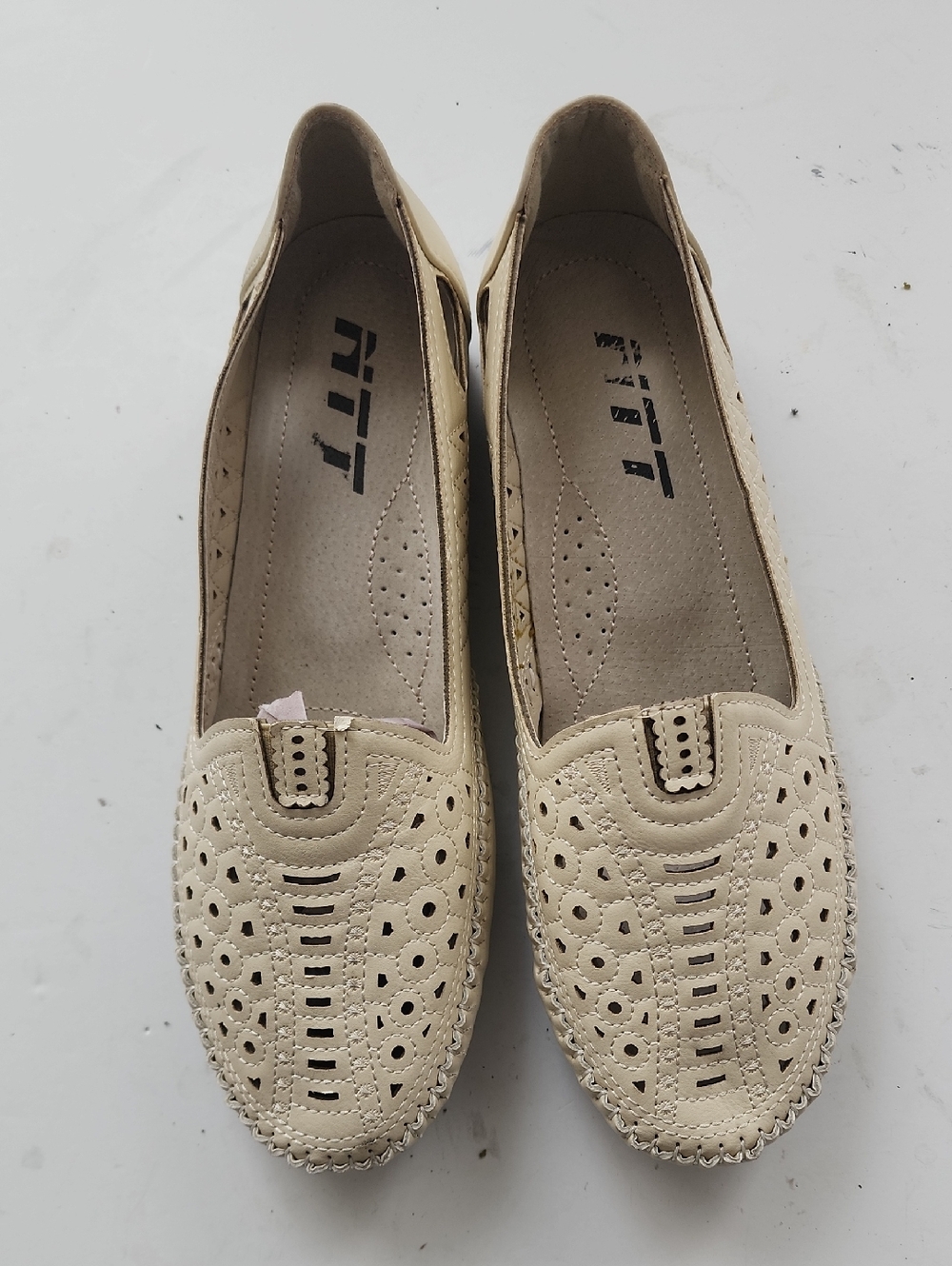 Women's Beige Perforated Slip-On Loafers